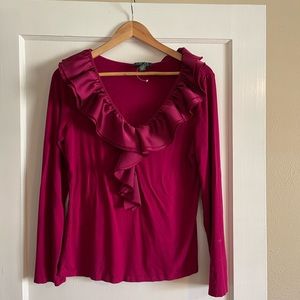 Ralph Lauren hot pink top with ruffle collar